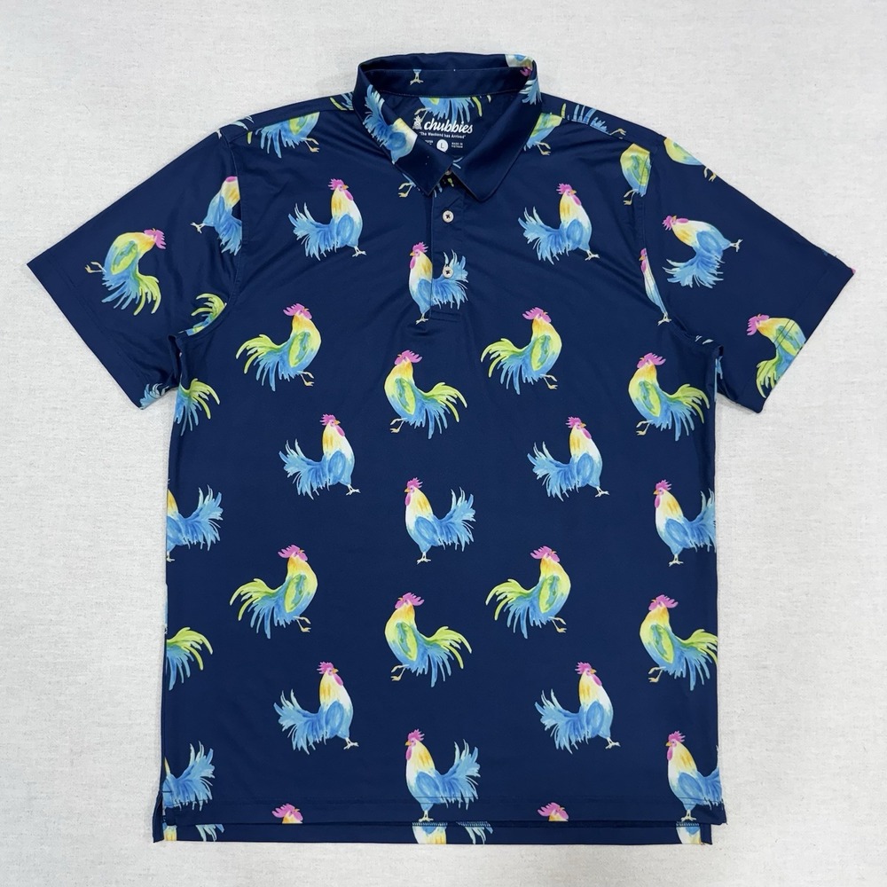 Chubbies The Weekend has Arrived Men's Large Tropical Neon Chicken Polo Golf